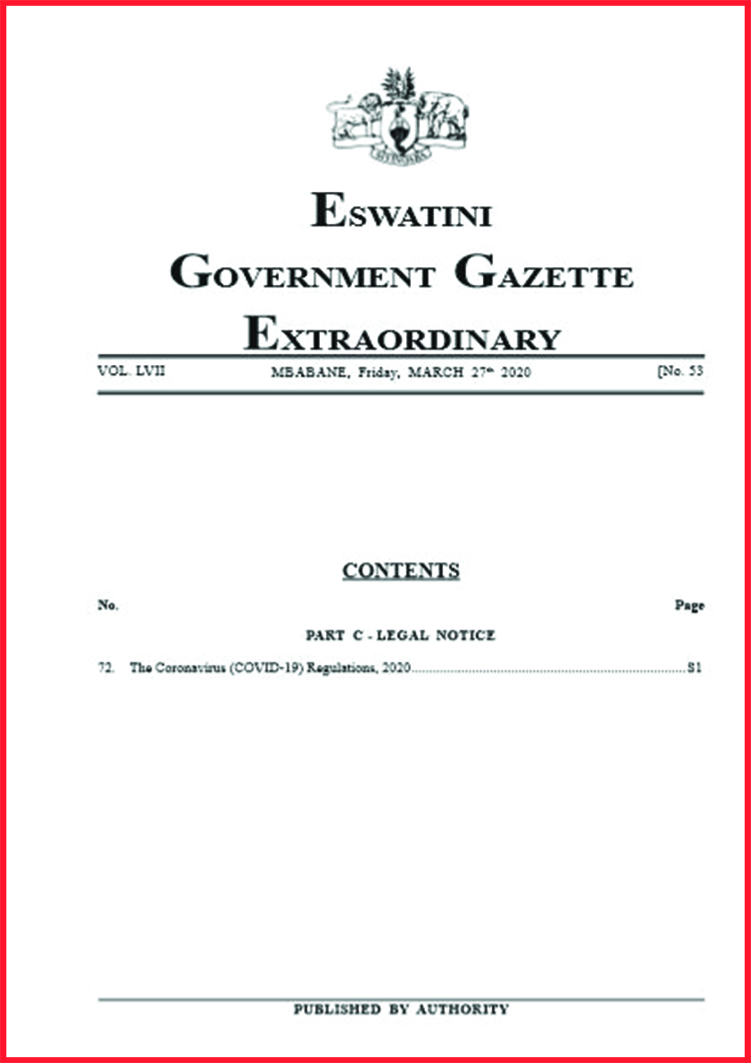 Eswatini Government Gazette Extraordinary